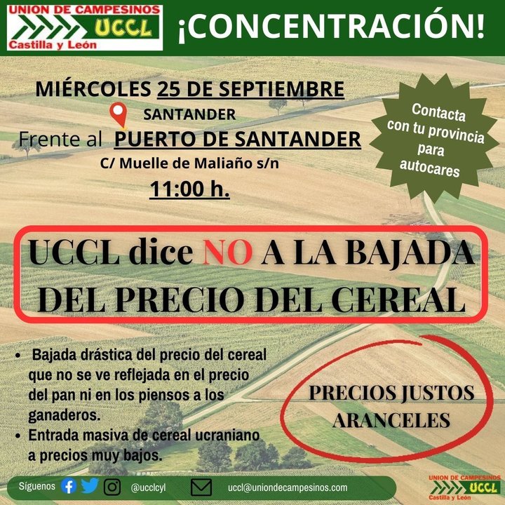 Cartel concentración bajada precio cereal (Imagen UCCL)